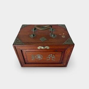 Vintage Chinese Mahjong Set – Bone & Bamboo Tiles – Wood Case w/ Brass Hardware